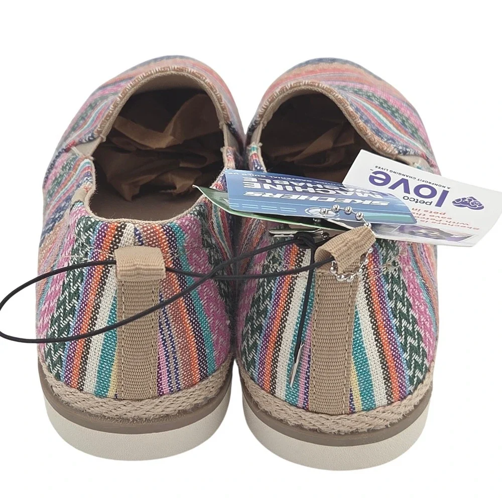 Skechers BOBS Flexpadrille Lo Flats Women 6 Pink Blue Woven Slip On Shoes NEW